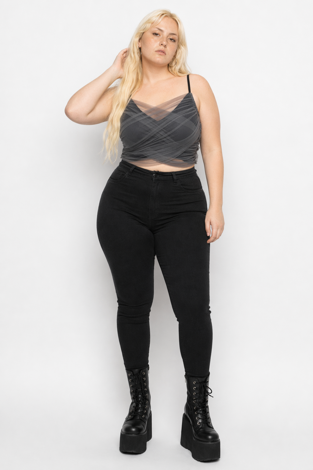 "Grunge Mesh Cami Top" GRAY