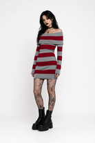 Embers' Sweater Dress: Black/Grey & Red/Grey Red