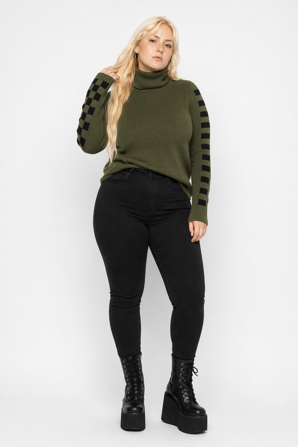 "Cozy Long-sleeve Turtleneck Sweater" Green