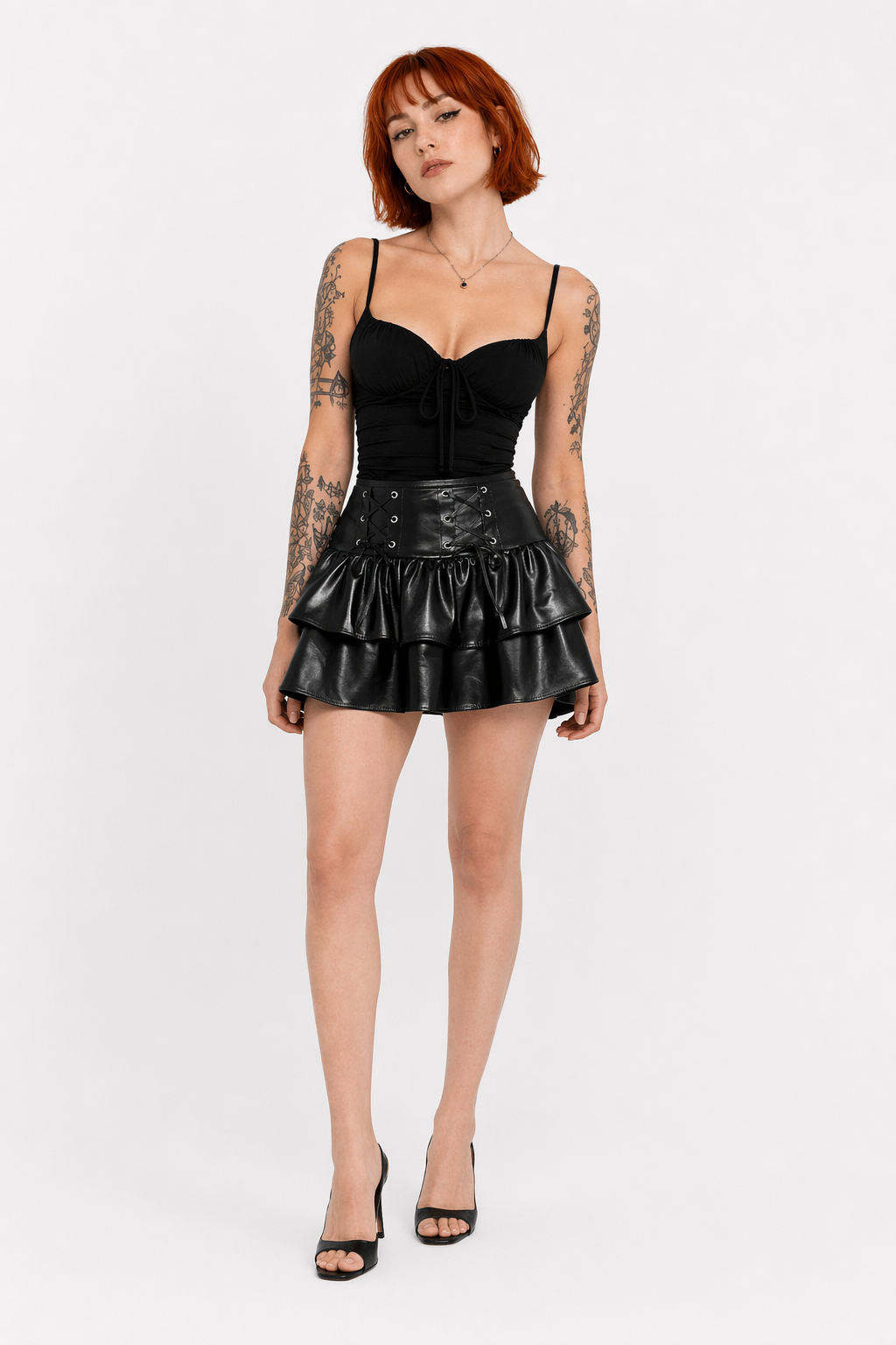 Black Pleated PU Mini Skirt' Black