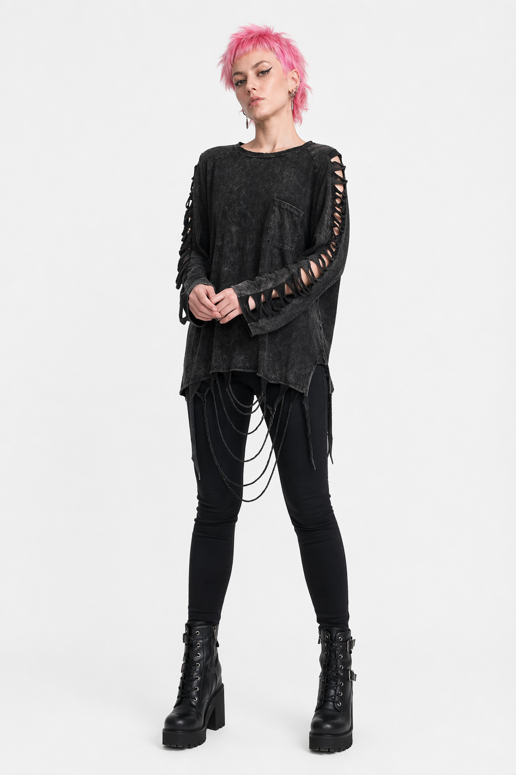 Black Ripped Oversized Alternative Top' Black