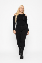Fog' Shoulder Long Sleeve Top Black