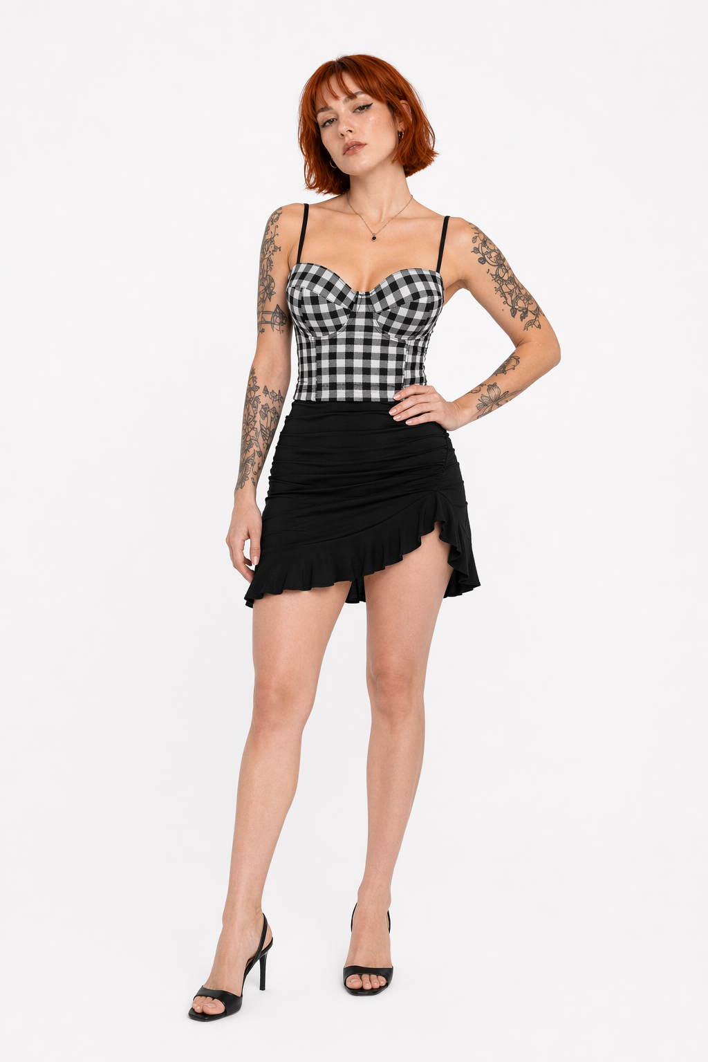 Plaid Push Up Casual Top black