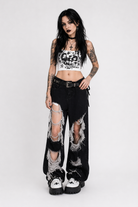 Black Ripped Tassel Pants Black