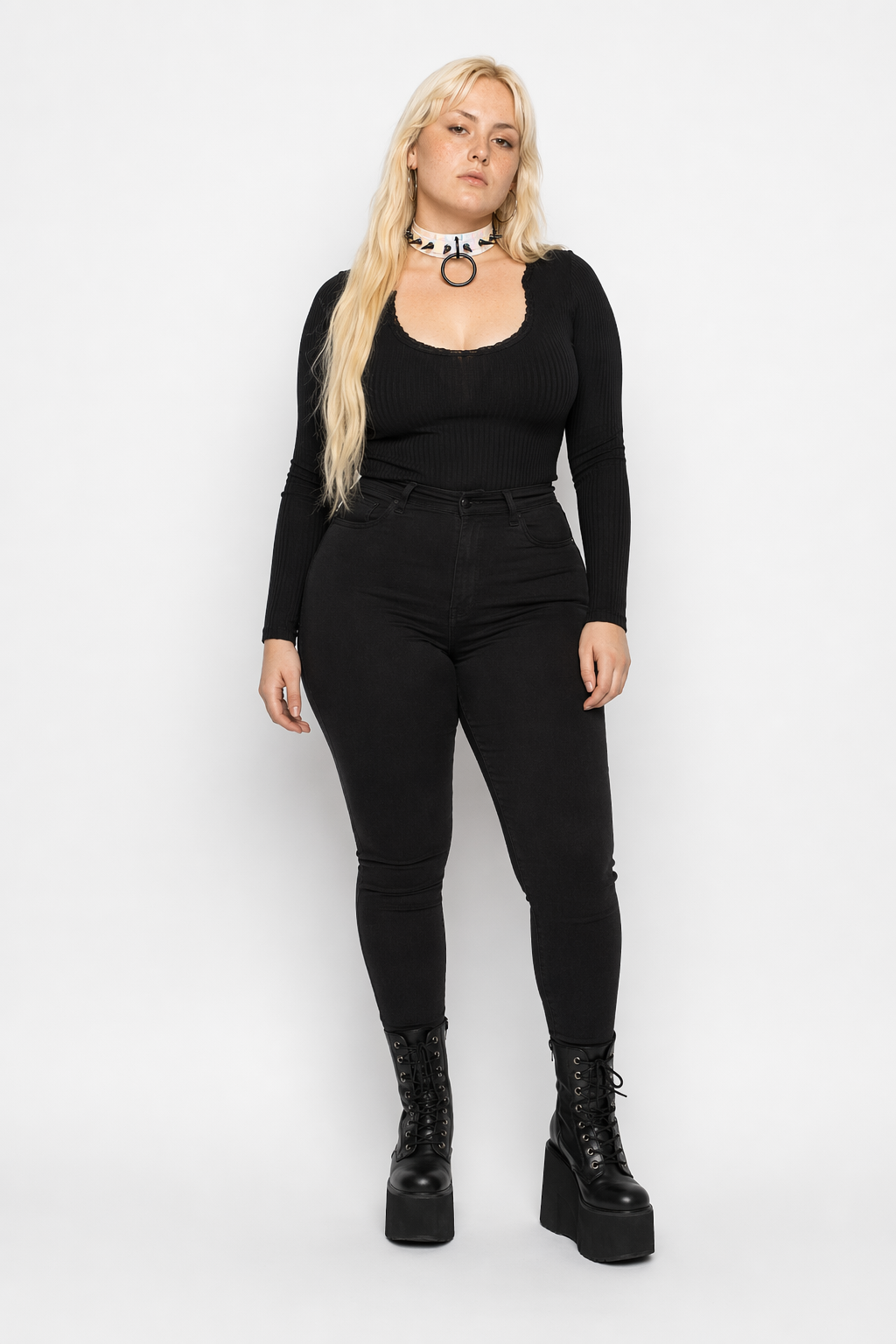 "Gothic Leather Bondage Collar with Rivets" White