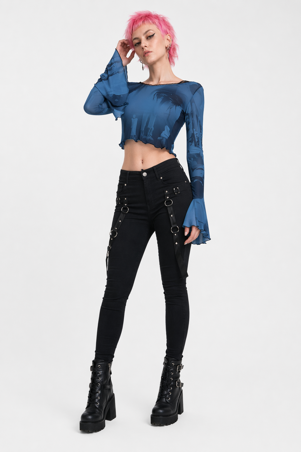 Grunge Black Crop Top' blue