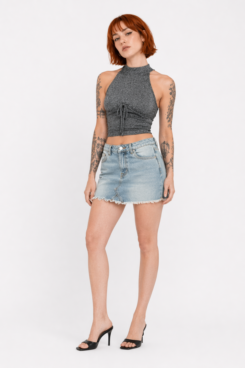 Agony' Grey Grunge Crop Top S