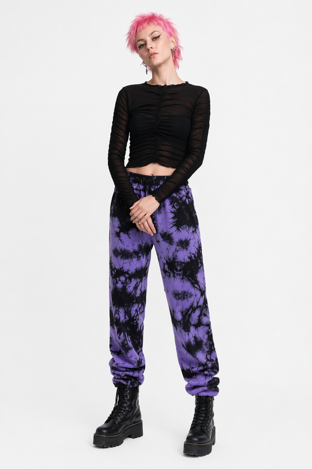 Black Purple Tie Dye Pants purple