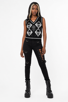 Gothic Skull Checkerboard Sweater Black