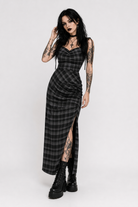 Black Plaid Split Dress picture color