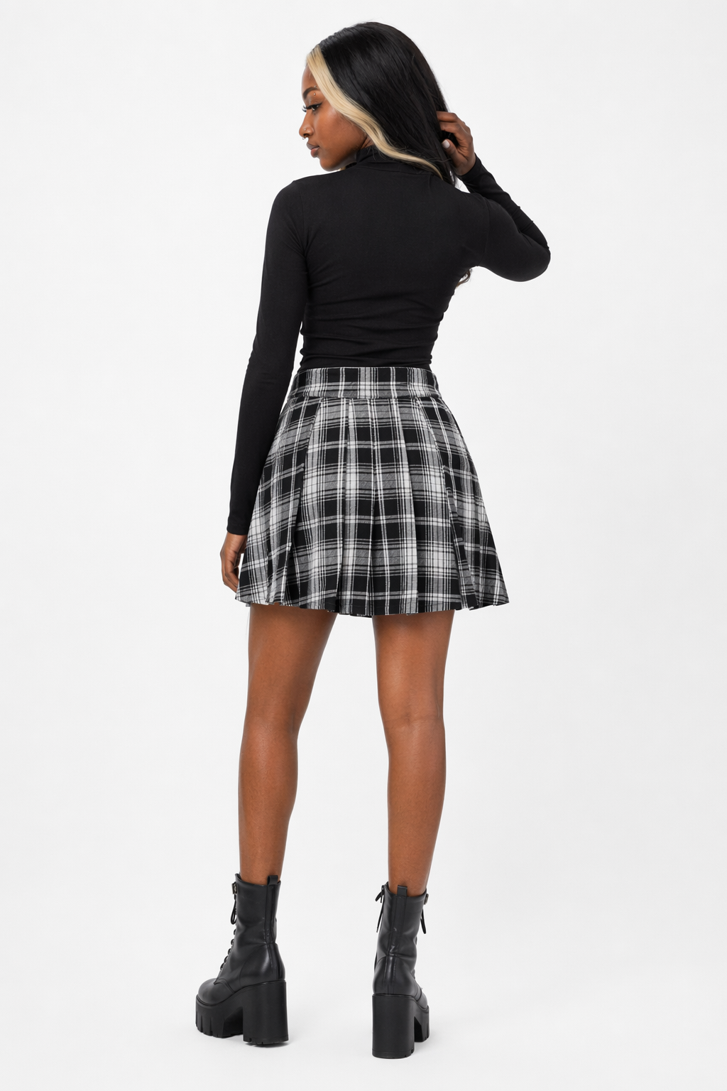 Grey Black Pleated Skirt Grey