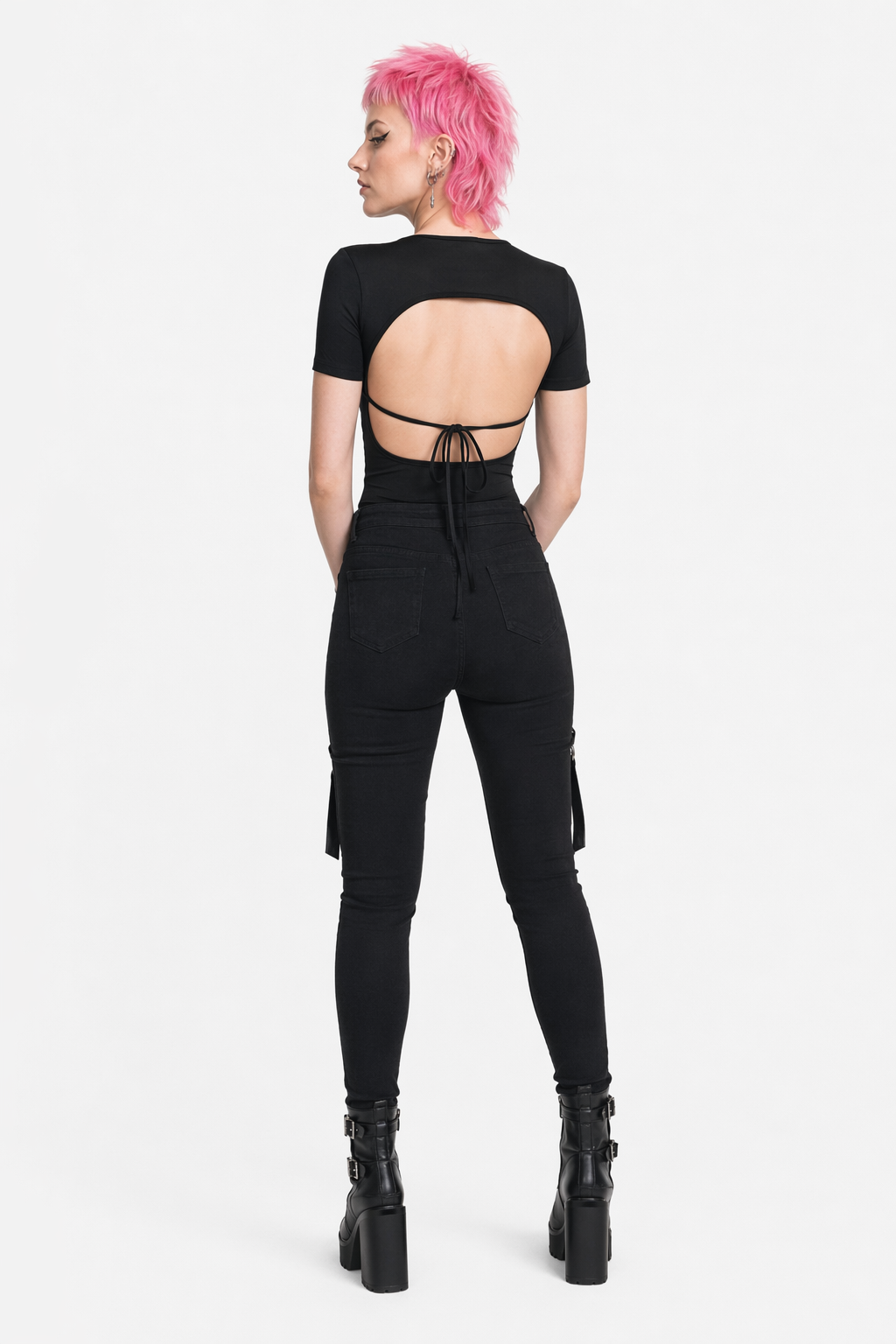 Black Gothic Tie-Up Bodysuit L
