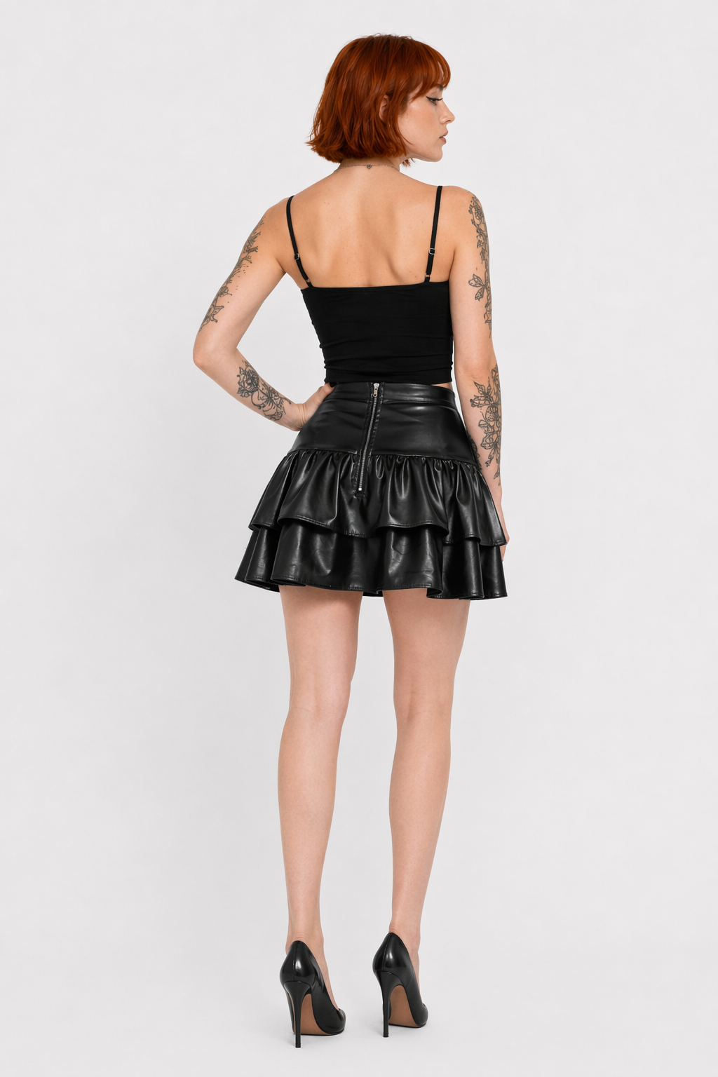 "Black Goth PU Leather Skirt BLACK