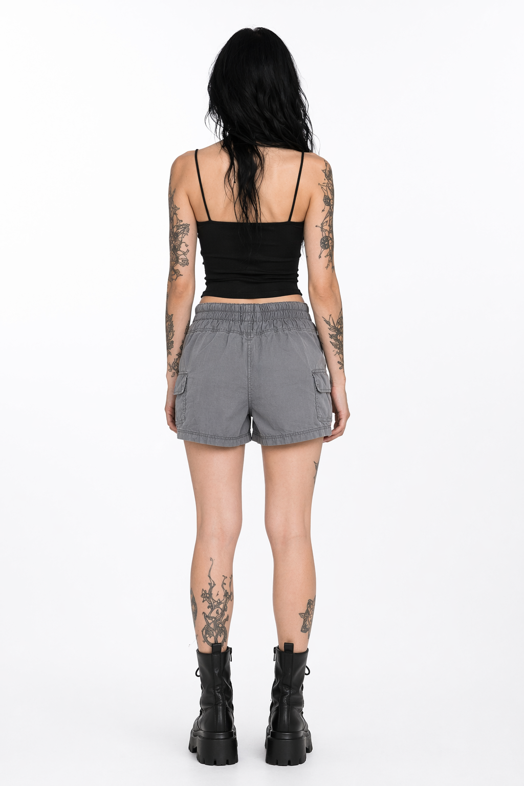 Roll On' Grey/Blue Grunge Cargo Shorts Grey