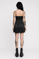 Lace Strap Satin Dress Black