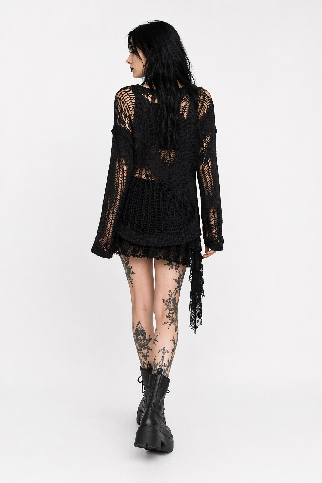 "Black Grunge Oversized Sweater" Black