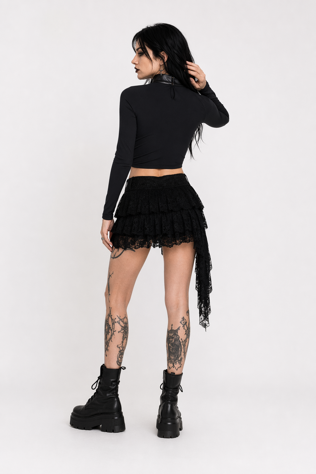 Black Gothic Faux Leather Patchwork Top BLACK