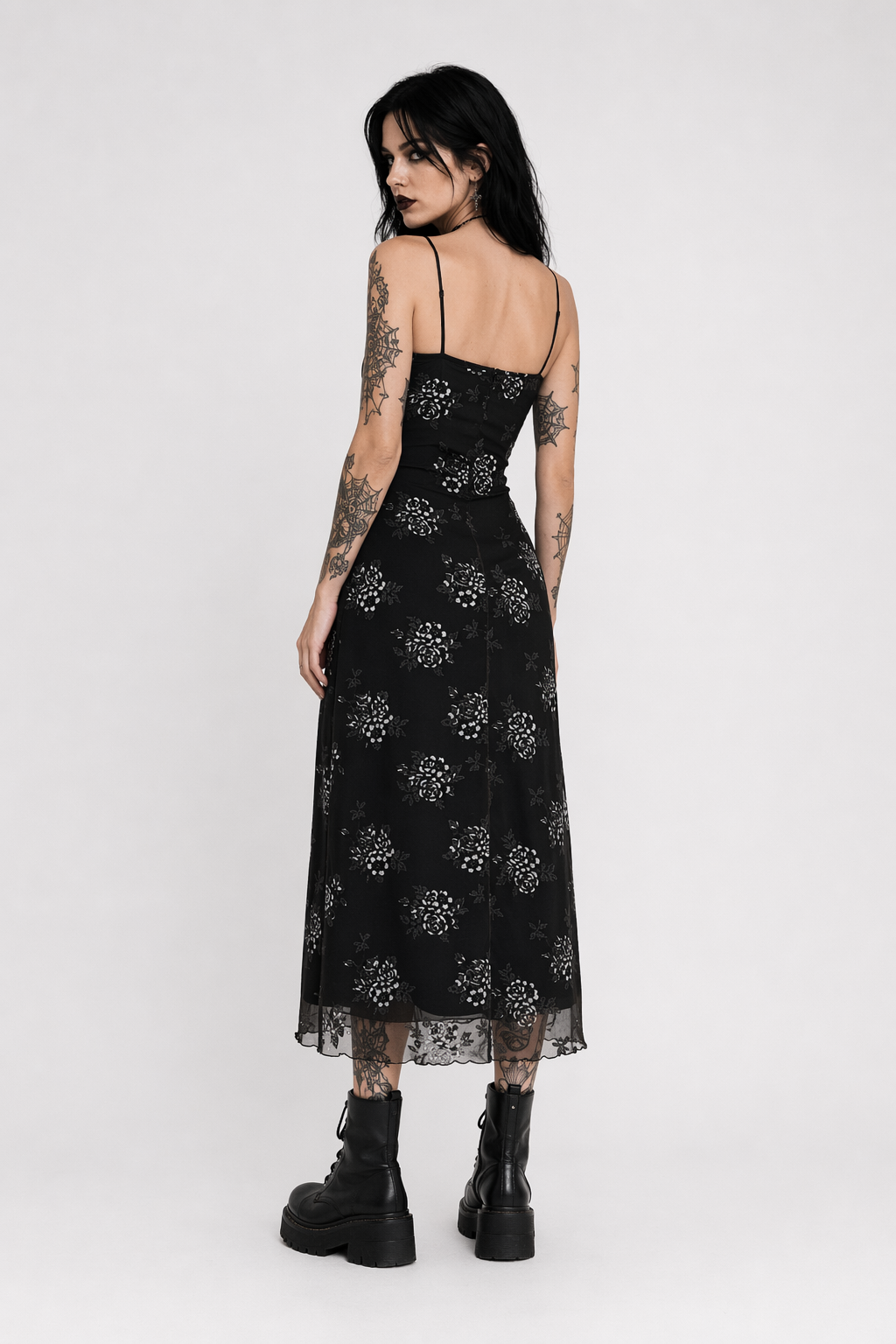 Black Grunge Mesh Dress Black White