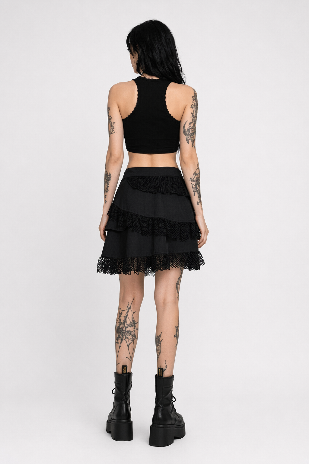 Gothic Mesh Ruffle Skirt Black