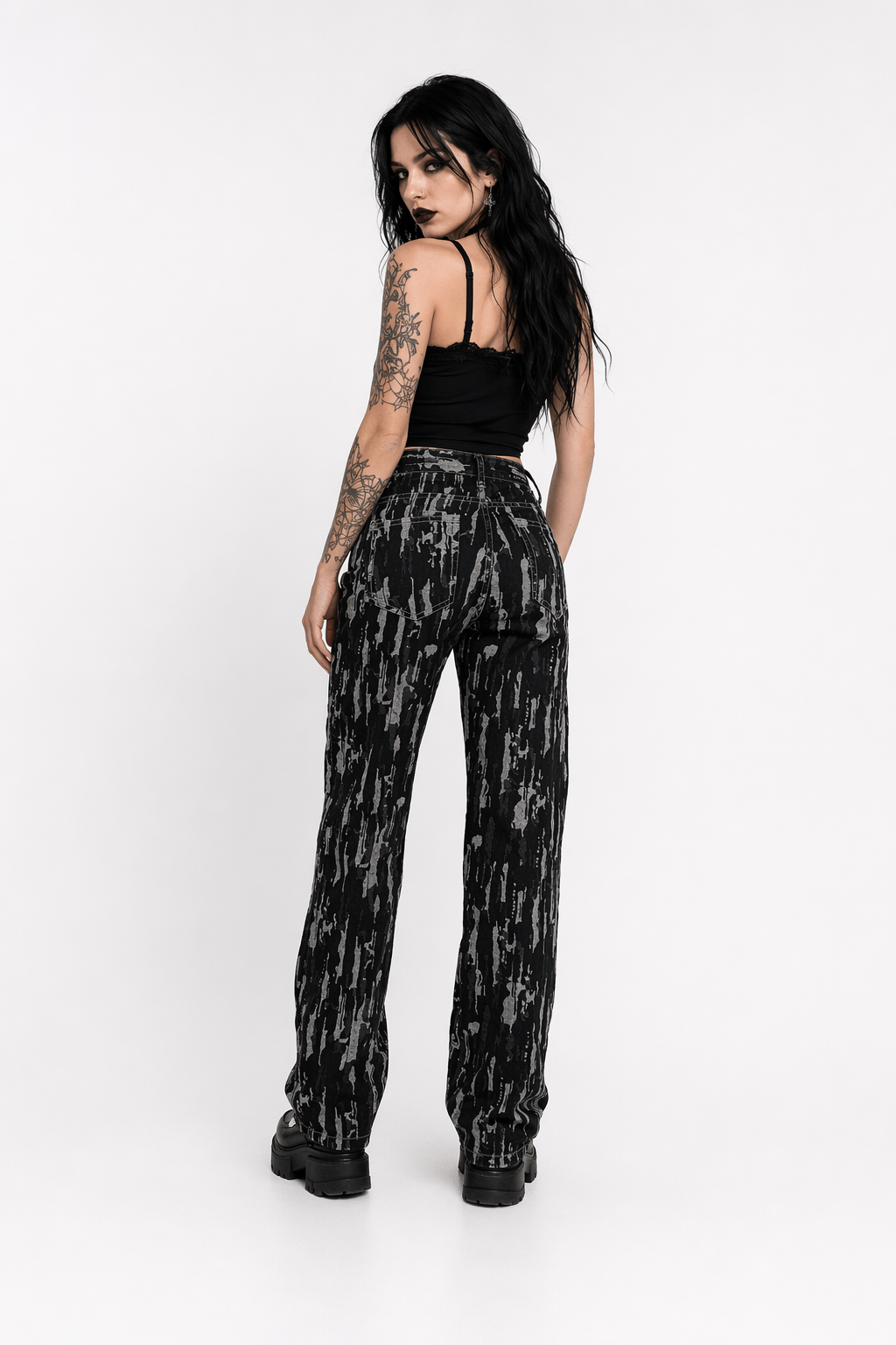 Black Grunge High Waist Pants Black