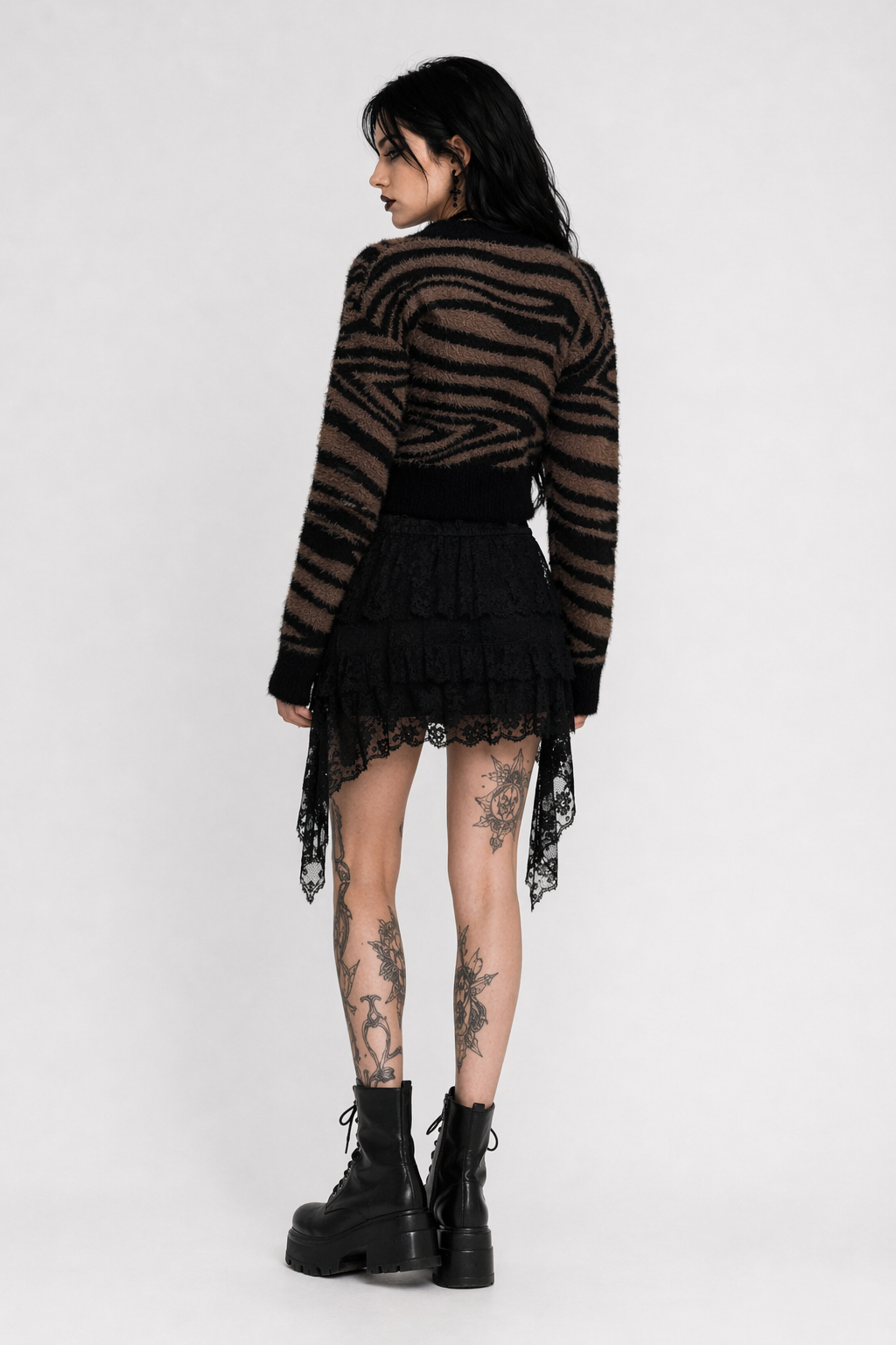 Grunge Brown Stripe Cardigan Deep Brown