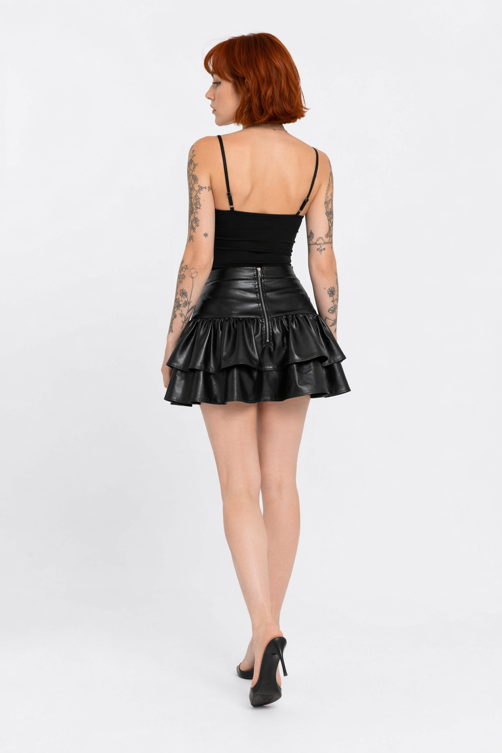 Black Pleated PU Mini Skirt' Black