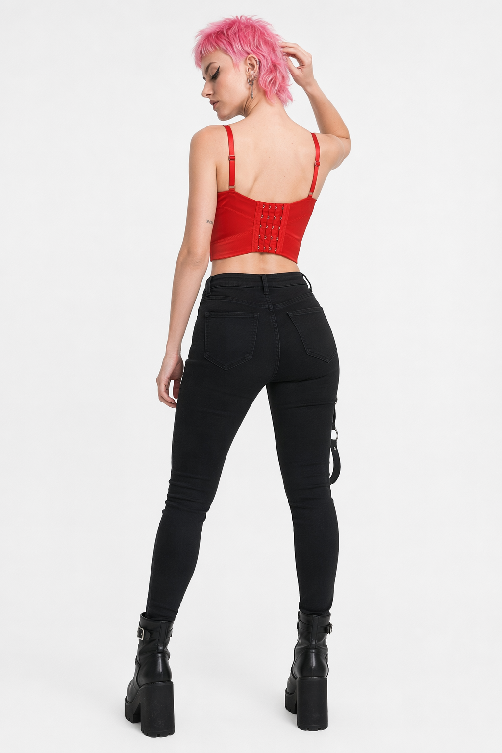Bella' Black Gothic Cami Crop Top red