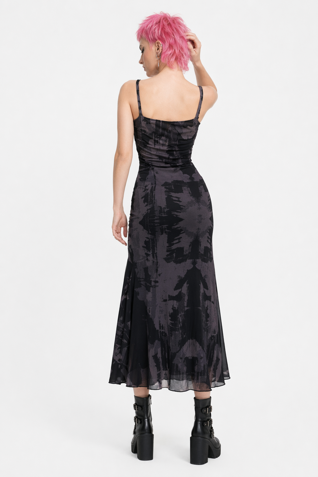 Doomed Mesh Tie-Dye Dress Black