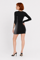 Striped goth bodycon dress Black Dress