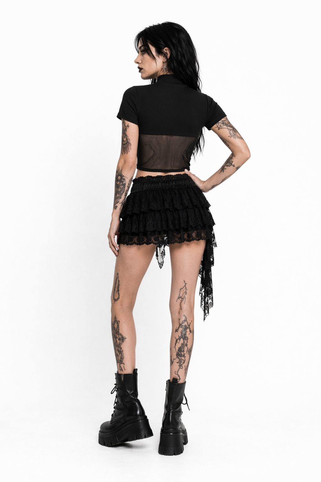 Black Mesh Crop Top' black