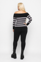 Grunge Striped Long Sleeve Top gray