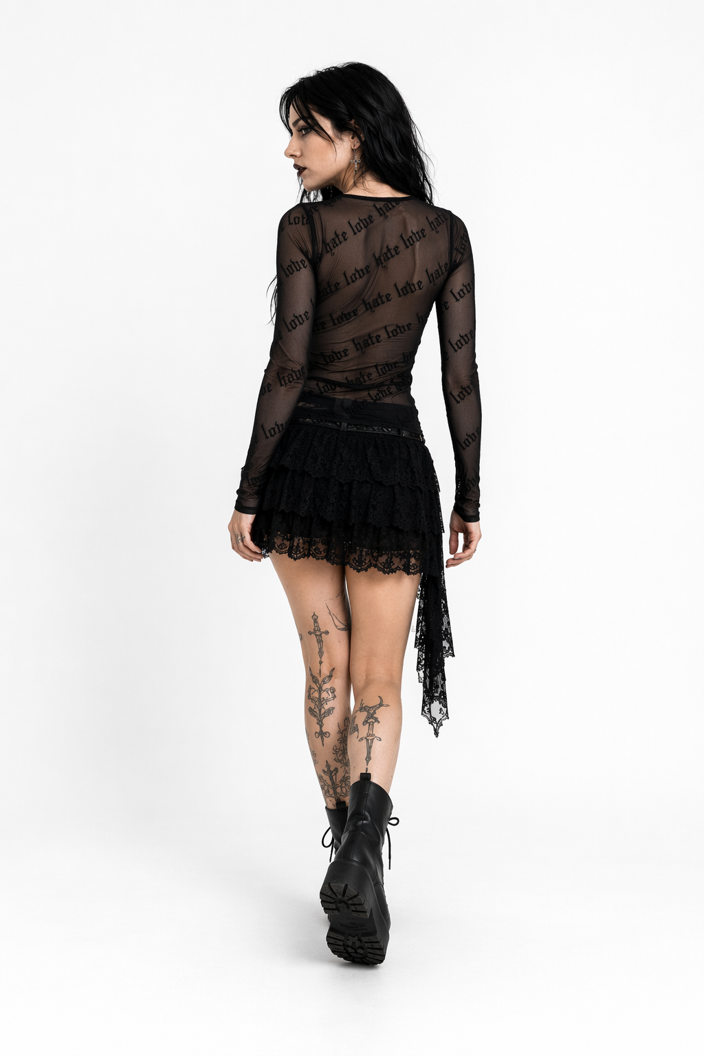 Black Grunge Mesh Top Black T-Shirt