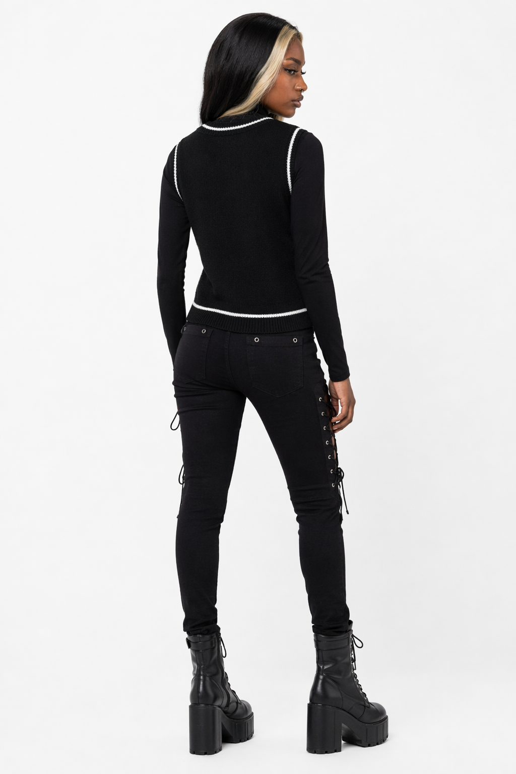 Gothic Skull Checkerboard Sweater Black