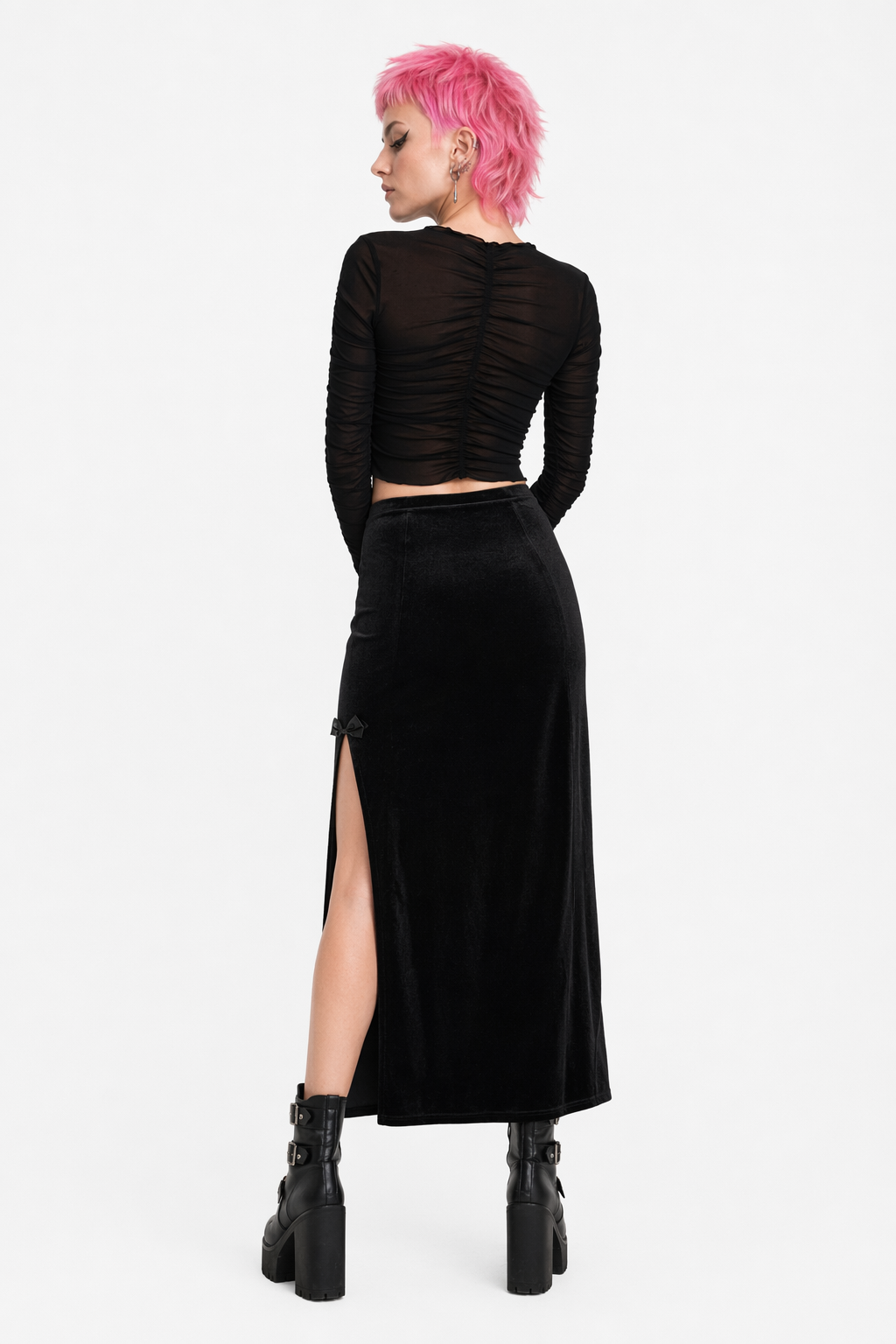 Black Velvet Split Skirt Black