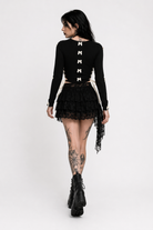 Black Lace-Up Bow Crop Top Black