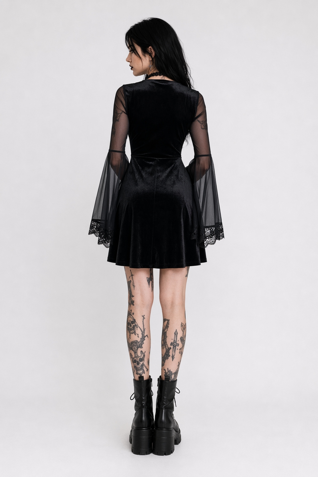 Mystic' Gothic Mesh Flare Dress black
