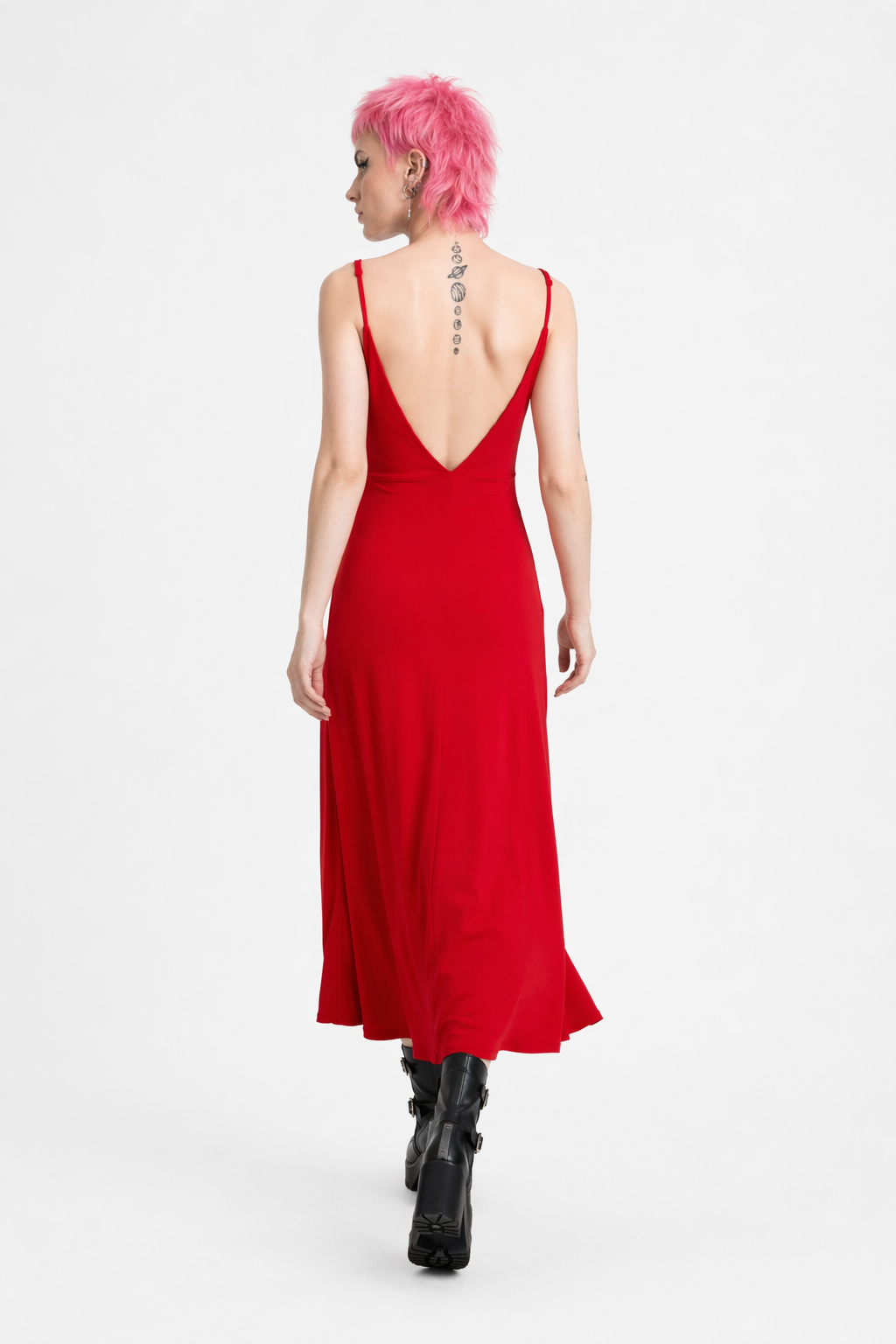 Grunge Eyelet Black Dress' red