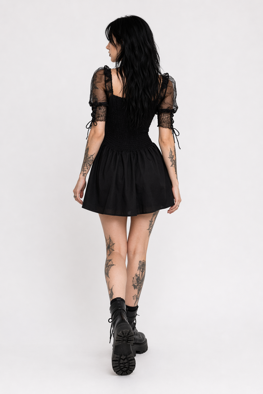 Black Lace Sleeve Dress' black