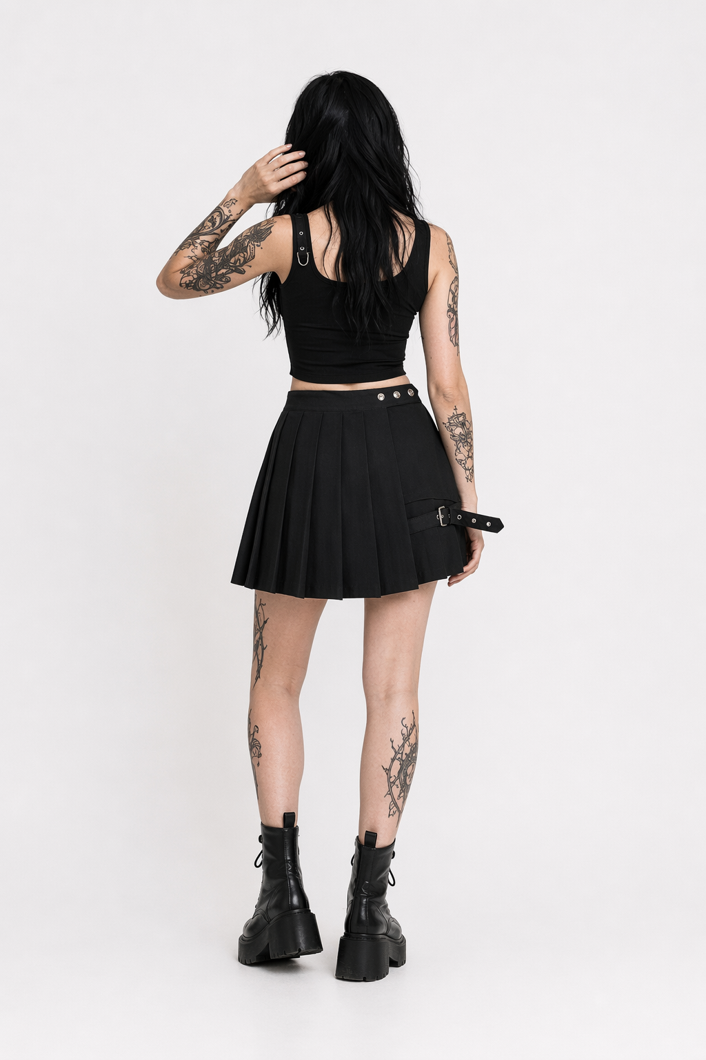 Omen' Black Gothic Pleated Skirt with Shorts black