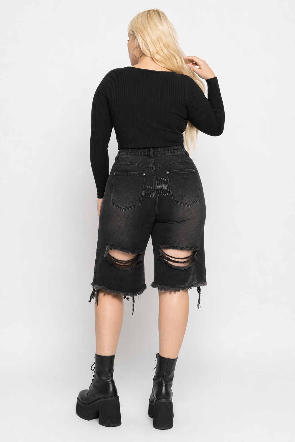 "Black Grunge Denim Shorts" Black