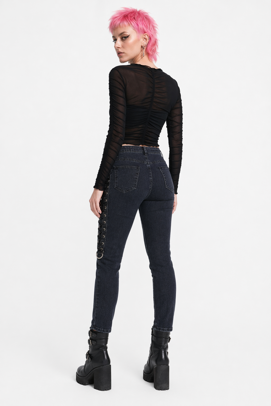 Blue lace-up denim alternative jeans Blue