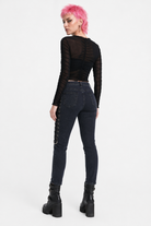 Blue lace-up denim alternative jeans Blue