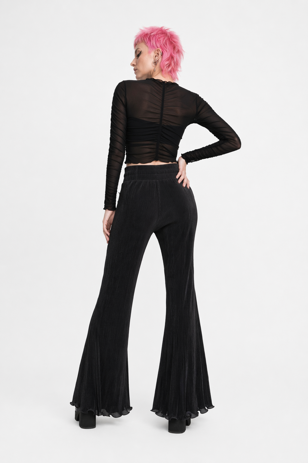 Black Flowy Grunge Goth Pants Black