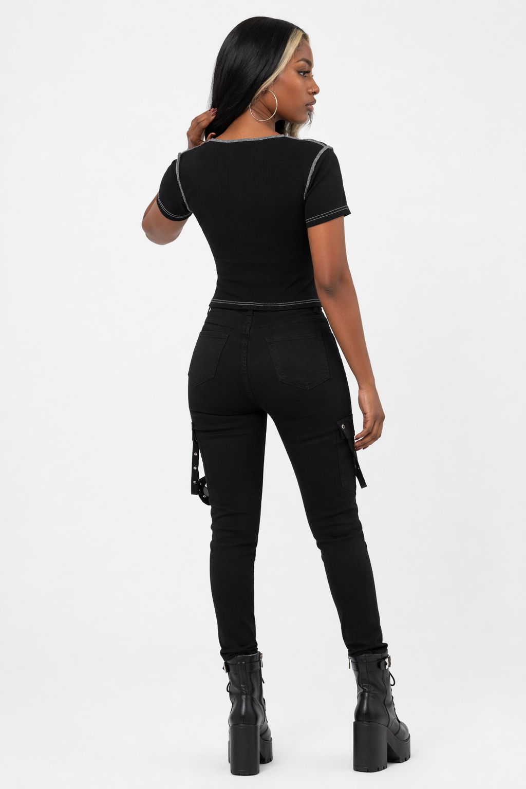 "Black Alt Lace Crop Top" Black