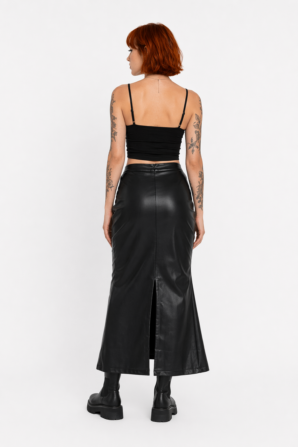"Faux Leather Asymmetrical Skirt" Black