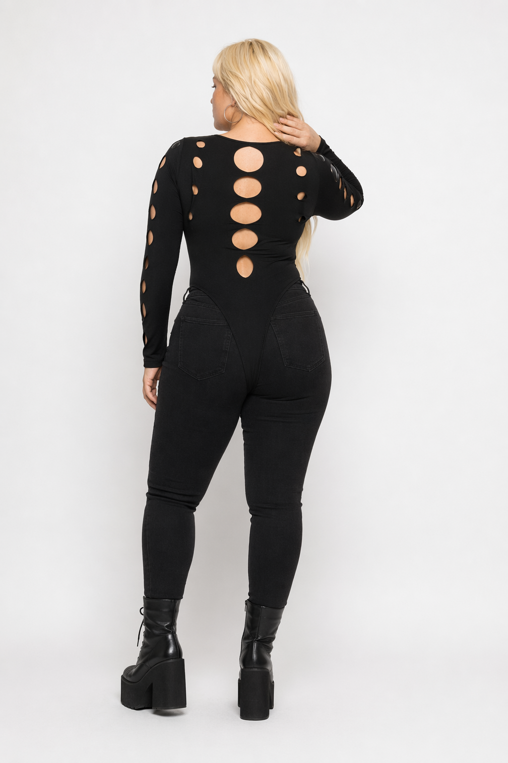Black Hollow Out Bodysuit black