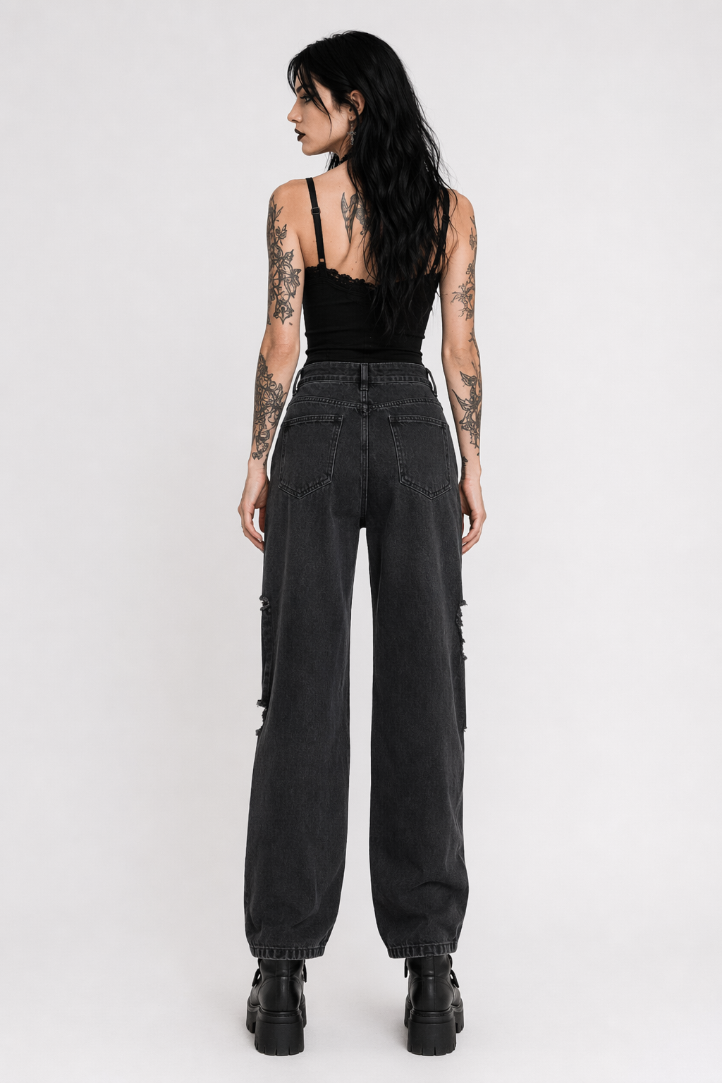 Black Ripped Denim Pants as picture