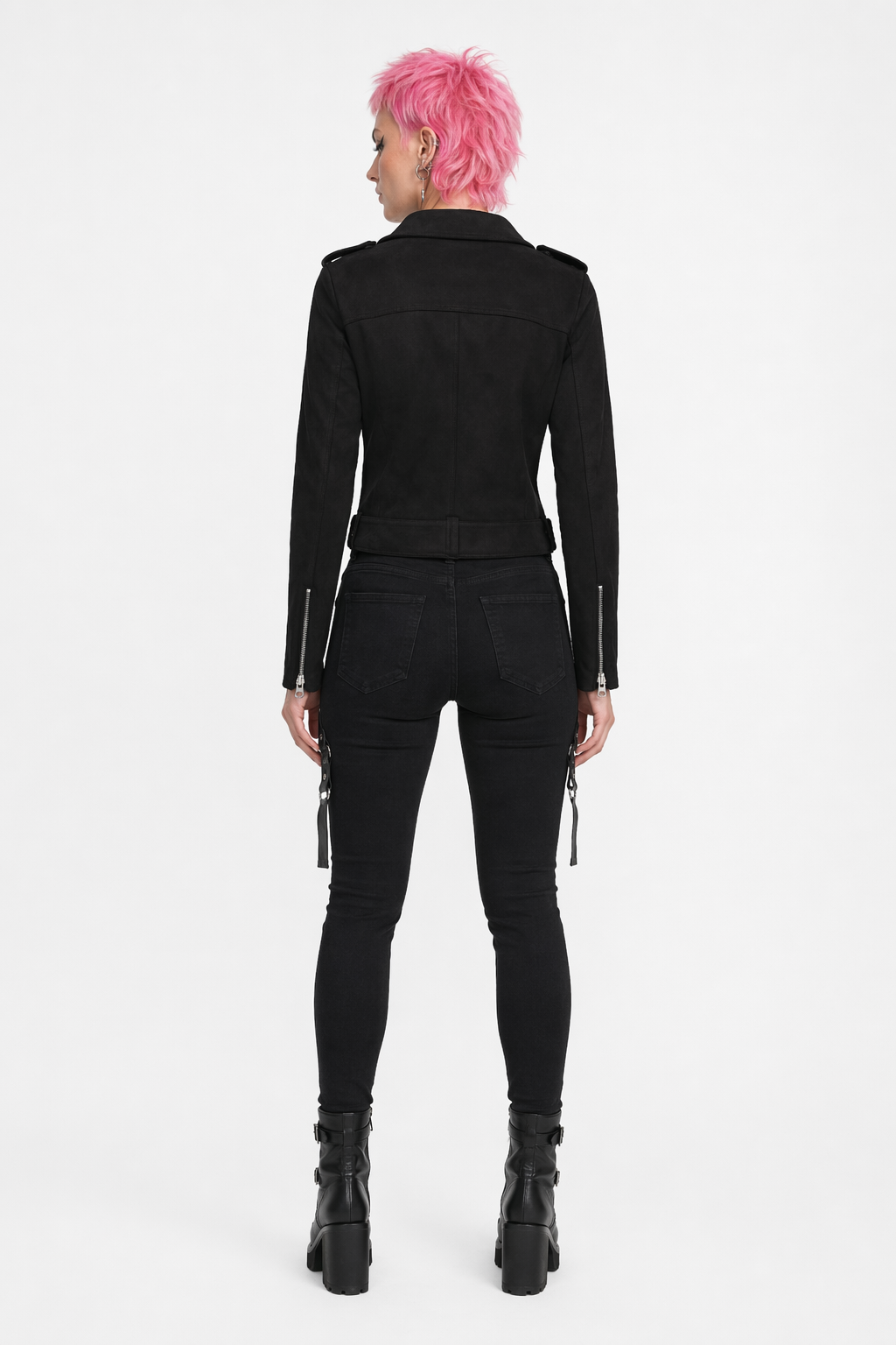 Black Faux Suede Biker Jacket X009 Black