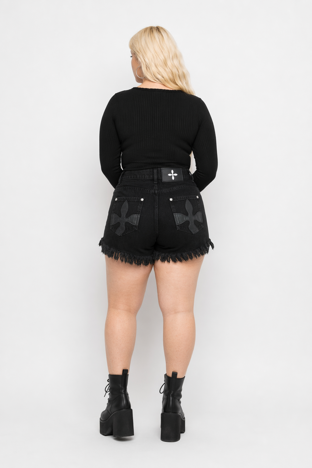 Black Grunge Tassel Denim Shorts' Black