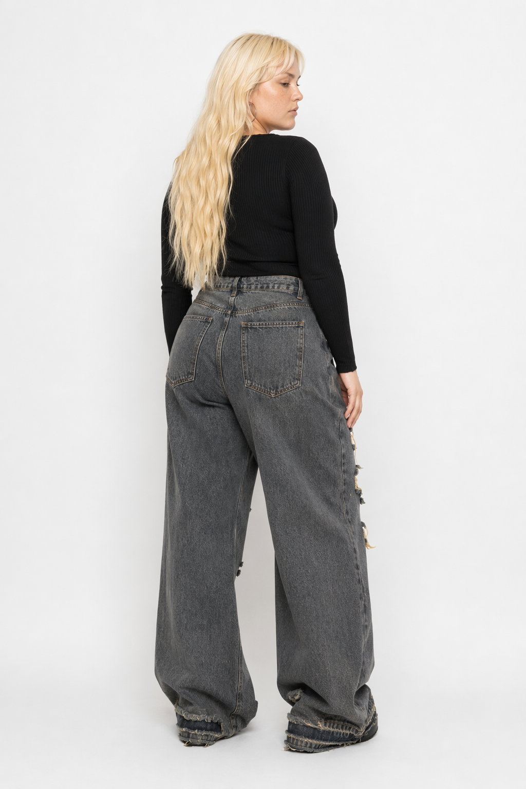 Damaged Grunge Pants Gray
